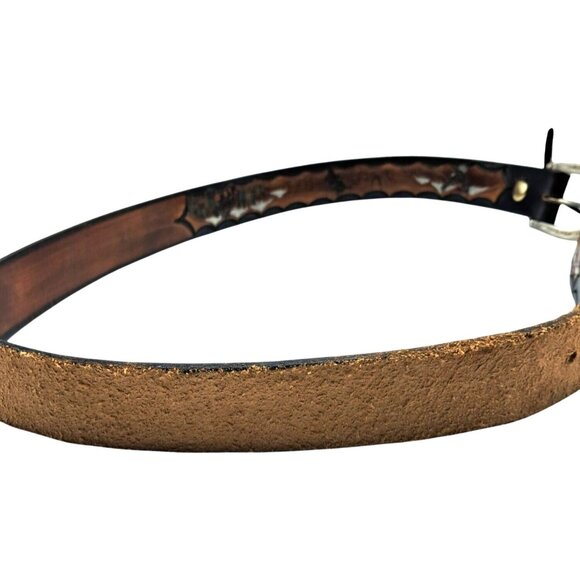 Vintage Tooled Brown Leather Belt With PNW Wildlife Design Including Eagle Ducks - Picture 10 of 13